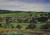 Village in valley by Matthew Hickey, Painting, Watercolour on Paper