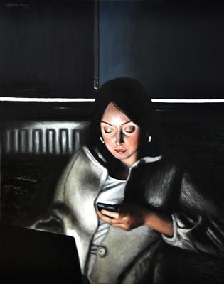 Screen time: Sarah by Matthew Hickey, Painting, Oil on canvas